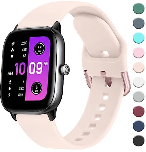 AK Straps Compatible with Amazfit GTS 2 Mini/GTS 4 / GTS 4 Mini/GTS 3 / GTS 2 / GTS 2e, 20mm Soft Silicone Sport Replacement for Amazfit Bip 3 Pro/Bip 3/Bip U Pro/Bip Lite/Bip S/Bip U(Nude Pink)