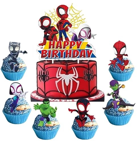 i-QiQi Children Spider Birthday Cake Toppers, 13 Pcs Friends Theme Party Cake Decorations, Boys and Girls Cake Toppers Party Supplies