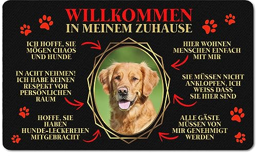 PERSONALISIERTE Fußmatte mit Foto Matte Lustiger Tierliebhaber Fußabstreifer; Waschbarer Fußabtreter für Innen und Außen vor der Tür, ins Haus Motiv Hunde Regeln [140]