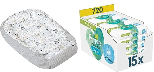 Medi Partners Babynest Kuschelnest Babynestchen 100% Baumwolle Waffle Nestchen Reisebett & Pampers Harmonie Aqua Baby Feuchttücher Box, 720 Tücher (15 x 48)