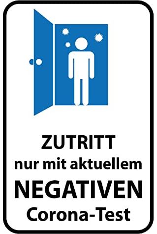 AGDeko® Schild aus Holz 12x18cm Zutritt negativen Corona Test zum Aufhängen oder Stellen Raum Dekoration