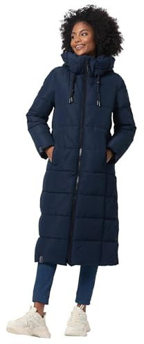 MARIKOO Damen Winterjacke Steppmantel lang gesteppter Mantel Winter Parka Jacke warm B985 [B985-Nadeshik-Navy-Gr.L]