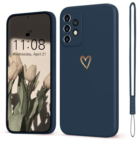 Mitetabo für Samsung Galaxy A52 5G 4G/A52S 5G Hülle Gold Liebesherz,Handyhülle Samsung Galaxy A52 Mädchen Case Weich Silikon Slim Kratzfeste Gold Love Schutzhülle für Samsung A52/A52s 6.5 Tiefseeblau