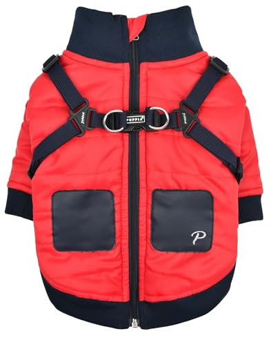 Puppia Stratus Hundepullover Wintersaison, integriertes Geschirr für kleine und mittelgroße Hunde, rot, Größe S