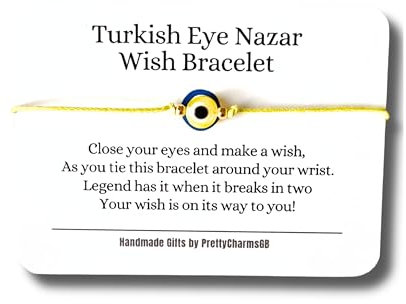 Yellow Evil Eye Wish Bracelet with Gold Tone Spacer Beads, Protection Good Luck Turkish Eye Nazar Gift, Yellow Cotton Cord Adjustable String Bracelets