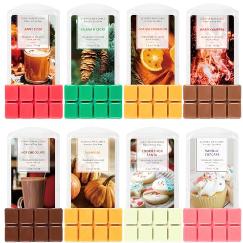 SCENTORINI Duftwachs für Duftlampen, Winterduft, Wax Melts Sojawachs Duftwachswürfel, Geschenkset für Weihnachten, Weihnachtsdeko, Raumdüfte, 8 Duft Kürbisse, Orange-Zimt, Apfelwein, Balsam Zedernholz
