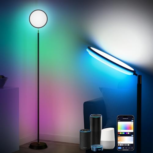 Oraymin Stehlampe Wohnzimmer Dimmbar, RGB 38W LED Standleuchte WiFi mit Alexa, Google Assistant, Smart RGB Deckenfluter Schlafzimmer mit Fernbedienung, App,16 Millionen Farben, DIY für Büro Schwarz