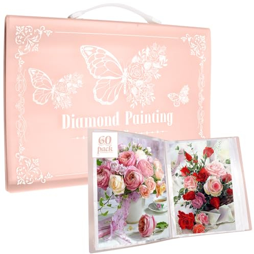 SPOKKI Diamond Painting Pictures Album, A3 Diamond Painting Folder for Storage Diamond Painting Pictures with 60 Sheets, Diamond Painting Accessories (Pink)