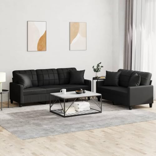 Camerina 2-TLG. Sofagarnitur mit Kissen Schwarz Kunstleder Schlafsofa Klein Mini Sofa Recamiere Mit Schlaffunktion