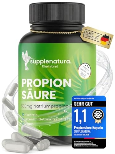 Propionsäure Kapseln, 1000mg Natriumpropionat pro Tag -Supplenatura® | Laborgeprüfte Qualität, Deutsche Herstellung, Clean Label Rezeptur ohne unnötige Zusätze
