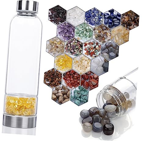 Zerodeko Gemstone Energy Water Bottle Crystal Quartz Cup Hydrotherapy Glass Bottle Random Color
