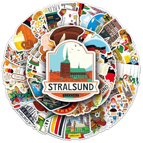 50 Stück Germany Aufkleber Auto Laptop Telefon Gitarre Skateboard Motorrad Fahrrad Deutschland Stickers Set Vinyl Wasserdicht Aesthetic Aufkleber für Jugendliche Kinder Erwachsene