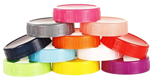 12Pcs Colored Plastic Regular Mouth Mason Jar Lids with Airtight Silicone Rings Food Grade Storage Caps for 7cm/2.75inch Outter Diameter Mason Canning Jars