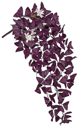 Oairse Artificial Hanging Plants 24.7 Realistic Trailing Vine with Flowers Faux Silk Ivy Fake Purple Shamrock Plant for Indoor Outdoor Wall Fall Décor, Home Office Wedding Balcony Autumn Decoration