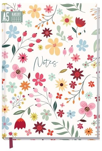 Notizbuch A5 kariert Wild Flower von Trendstuff by Häfft - 124 Seiten, 62 Blatt - ideal als Tagebuch, Bullet Journal, Ideenbuch, Schreibheft - nachhaltig & klimafreundlich