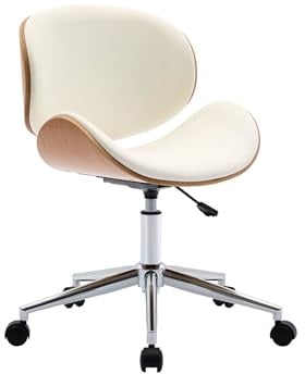 Alice's Garden sweeek - Chaise de Bureau à roulettes Bois courbé avec placage Effet chêne et Assise Blanche