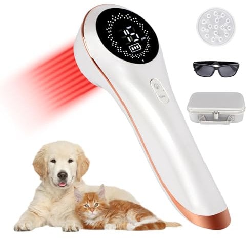 LLLT Cold Laser Therapie Gerät mit Magnetabdeckung, Rotlichttherapie für Gelenk und Muskelschmerzlinderung mit 808nm & 650 nm, Handheld Nähe der Infrarot Lichttherapie für Haustier Hunde Katzen, Weiß
