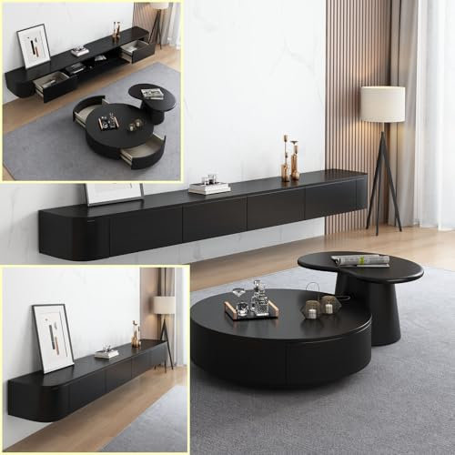 XDXINY TV Media Console Floating TV Cabinet Wall Mounted TV Cabinet Multi Large Storage TV Bench Under TV Lowboard with drawers Router Bracket (Black, 300 * 20 * 24CM)