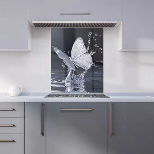 Premium Crystal Butterfly Water Dance Kitchen Splashback 6mm Toughened Glass Kitchen Splashback – Heat Resistant Splashback for Kitchens, Perfect for Cookers and Hobs, Polished Edges