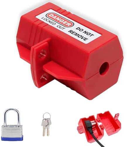 Stromstecker Schutzbox mit Schloss Abschließbar, Waschmaschinen Steckerschloss, Steckersafe mit Schloss, Stromstecker Schutzbox,Steckdosenschloss, für Waschmaschine und Stromkabel, Stecker Tresor(Rot)