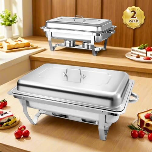 Jacgood Chafing Dishes for Buffet, 9L Roll Edge Designed Chafing Dish Buffet Set Food Warmers for Parties, Birthday, Holiday Parties, Church Events (2 Pack Full Size)