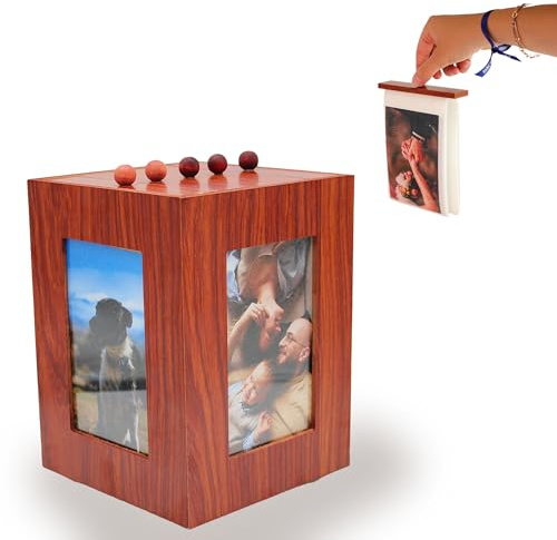 FISHTEC – Portafotos 4 caras 360 – Madera maciza, rotación 360°, 5 archivadores de 100 fotos 10 x 15 cm, diseño compacto 15 x 15 x 22,5 cm – Organización elegante para recuerdos
