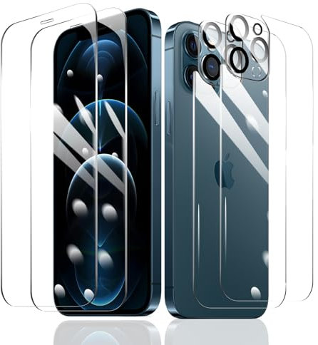 2×Film Protection D'écran pour iPhone 12 Pro Max + 2×Protection Camera Objectif Arriere appareil Photo + 2×Arrière Verre Trempé, Vitre Protecteur Accessoires, HD Dureté 9H Glass, Compatible Coque