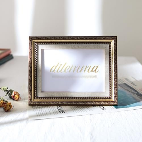 Grewod Marco para Fotos 9 x 13 cm, Oro, Resina y Vidrio, Rectángulo, Vintage, Vertical/Horizontal, Portafotos para Mesa