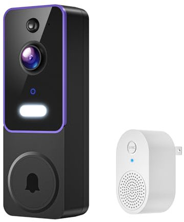Kement Smart Wireless Video Doorbell Camera with Doorbell Receiver, AI Human Detection, Night Vision, 2-Way Audio, Live View, 2.4G WiFi for Indoor/Outdoor Surveillance; Cloud Storage Sold Separately