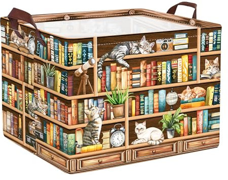 Clastyle Book Baby Laundry Hamper Collapsible Clothes Kids Storage Basket Waterproof Man Women Gift Toy Box for Bedroom, Cat, 40 * 30 * 30 cm