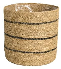 SMPLY. Macetero Semirígido Redondo Cesta Mimbre Ideal para Macetas o Tiestos Válida para Interiores o Terrazas Cubremacetas De Yute Natural (Natural - Negro, 12 x 12 cm)