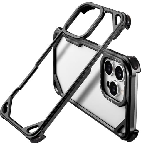 PANPHEN for iPhone 16 Pro 6.3 Bumper Case Metal, Aluminum Frame Slim Fit No Back Design, Compatible with MagSafe, 4 Corner Shockproof Protection, Minimalist Frameless Phone Case, Black