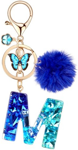 MWOOT Porte Clés lettre M pour Femme, Porte Cle Initiale Bleu, Alphabet Charmes en Résine pour Décor Porte Clef Voiture Sac à Main