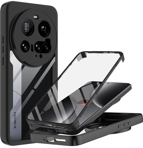 MQERYBV Kompatibel mit Xiaomi 15 Ultra Hülle, 360°Grad vollschutz Stoßfest Handyhülle Transparent Rugged Schutzhülle Silikon Bumper Cover mit eingebautem Displayschutz Schwarz