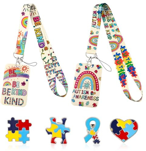 FIDWALL Autismus-Schlüsselband mit Kartenhalter, versteckter Ausweishalter für Behinderung, Autismus-Bewusstsein, Regenbogen-Schlüsselband für Kinder, Jugendliche und Erwachsene