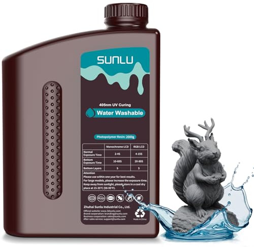 SUNLU 2KG Water Washable Resin 3D Printer Resin, Easy Post-Processing 405nm UV-Curing Standard Photopolymer Resin for LCD/DLP/SLA 3D Resin Printer, High Precision & Low Shrinkage, Dark Grey 2000g