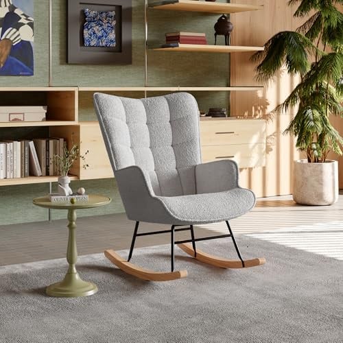 UnboxGermany Schaukelstuhl für Erwachsene, gepolsterter Ohrensessel, ergonomisch, für Terrasse, Wohnzimmer, Garten, Schlafzimmer, Balkon