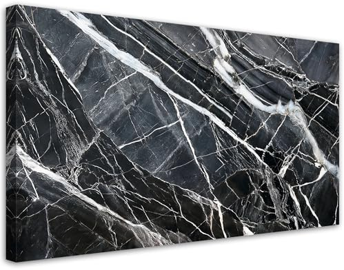 Feeby Bilder - Foto Geschenk - Schwarz Weißer Marmor Textur - 120x60 1tlg - Leinwandbilder Wohnzimmer - Wandbild über dem Bett - Bild Schlafzimmer - Aesthetic Zimmer Deko - Modern Pictures