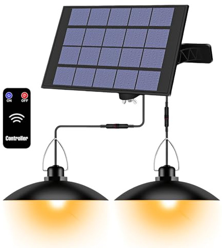 Solar Hängelampe,IP65 Wasserdicht,Solarlampen Für Außen Hängend Mit Fernbedienung,Solarlampen Für Außen Innen,Doppelköpfige Hängend Solarlampen Für Outdoor,Innen,Garten,Warm Weiß