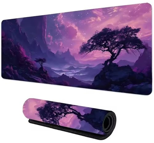 Gaming Mauspad Mousepad XXL Lila Himmelsbaum Großes Mauspad 600x400x2mm mit Genähten Kantenund rutschfeste Basis Large Tastatur Mouse Mat für PC, Laptop, Zuhause, Büro
