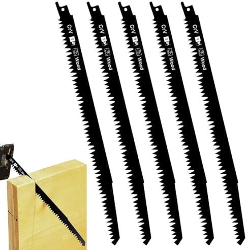 5PCS 300mm Reciprocating Saw Blades for Wood Fast Cutting, CRV 5TPI Sabre Blades for Wood, PVC Pipe, Dry/Wet Timber Pruning, S1531LL Sharp Saw for Quick Cutting, Compatible with Bosch/Makita/DeWalt