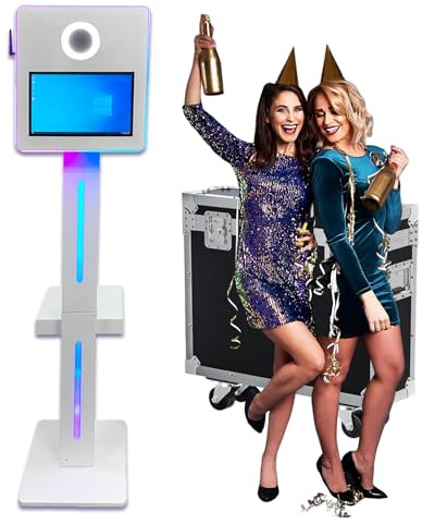 DSLR Photo Booth Machine with 15.6 Inch Touch Screen, Photobooth Machine with Flight Case & RGB Light for Wedding Graduation Party Events Rental (White, Photo Booth)