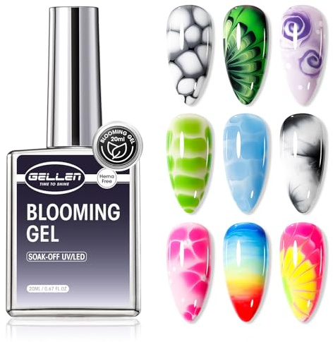 Gellen Hema-free Blooming Gel, 20ml Professional Blooming Gel Nail Polish, Soak off Clear UV LED Blossom Nail Gel for Spreading Effect, Marble Watercolor Floral Nails, DIY Salon Nail Art Design
