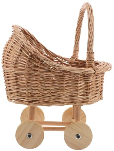 Gatuida Babypuppenwagen, Imitationsspielzeug, Korbwagen, Babywagen für Mädchen, Korbwagen, Imitationsspielzeug, Puppenwagen, Kinderwagen, Vintage-Blumenkorb für Spielhaus