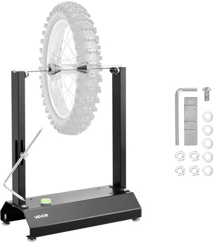VEVOR Motorcycle Wheel Balancer, Tire Balancer & Truing Stand with Adjustable Centering Cones and Truing Pointer, Balancing Tools for Sport & Dirt Bikes, Hollow Axle Wheels