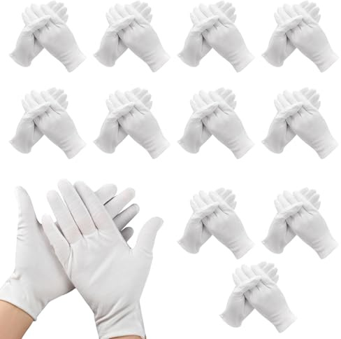 Xynovate 12 Paires de Gants Hydratants en Coton Blanc | Gants Protection l'eczéma pour Peau Sèche et Sensible, Gants de Travail Minces Contre Névrodermite pour Mains Sèches,XL
