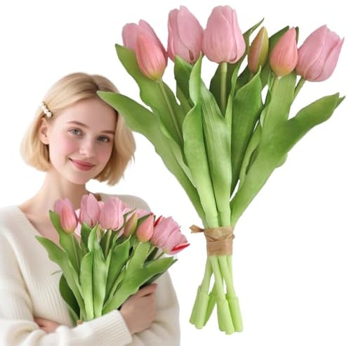 WGXIA 7 Stück Tulip Blumenstrauß Kunstblumen Wie Echt - Hochzeitsdeko Tulpen Kunstblumen FrüHlingsdeko Tulpen KüNstlich Wie Echt Blumenstrauß KüNstlich