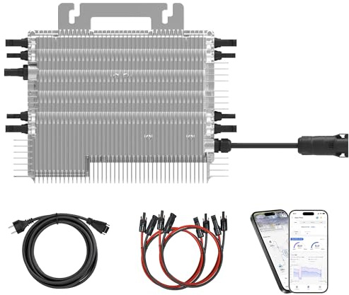 DEYE Mikro-Wechselrichter 2000 W SUN-M200G4-EU-Q0 inkl. 5m Anschlusskabel und 4x1m Solarkabel für Mini-PV Solaranlage Balkonkraftwerk, IP67 wetterfest, 4 MPPT, WiFi, Micro Inverter