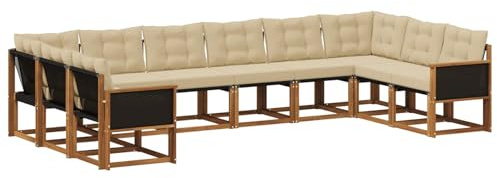 vidaXL Outdoor-Sofagarnitur mit Kissen 10 pcs Natur und Beige, Gartenmöbel, modernes Outdoor-Sofa, bequemes Lounge-Set für Ihre Terrasse, robust und stylisch