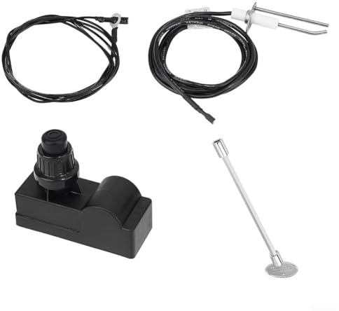 Gas Fire Ignition Kit with Push Button Spark Generator, 8 Inch Valve Key Tool, Replacement Pulse Igniter Switch, Outdoor Gas Bowl Repair Parts Including Ignition Wire With Ground(A)